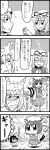  4girls 4koma :3 :d animal_ears bkub blush bow bowtie chen closed_eyes comic eyebrows_visible_through_hair giant giantess greyscale hair_between_eyes hands_on_own_chest hat heart inaba_tewi interlocked_fingers long_hair long_sleeves monochrome multiple_girls multiple_tails open_mouth pillow_hat rabbit_ears ribbon shaded_face short_hair skirt smile star surprised sweatdrop tail tassel touhou translation_request tree two-tone_background two_tails yakumo_ran yakumo_yukari 