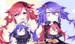  ankokuboshi_kurome black_hairclip blue_hair blush hair_ornament hairclip highres neptune_(series) redhead shin_jigen_game_neptune_vii signature star stuffed_toy tennouboshi_uzume yellow_hairclip yitsune_melody 