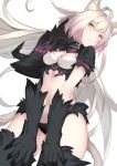  1girl agrius_metamorphosis ahoge animal_ears atalanta_(alter)_(fate) bangs black_collar black_panties blush breasts cat_ears cat_tail claws closed_mouth collar commentary_request eyebrows_visible_through_hair fate/grand_order fate_(series) fur green_eyes keemu_(occhoko-cho) long_hair looking_at_viewer medium_breasts panties short_sleeves silver_hair simple_background solo tail underwear very_long_hair white_background 