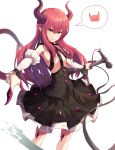  1girl absurdres breasts curled_horns detached_sleeves dragon_girl dragon_horns dragon_tail elizabeth_bathory_(fate) elizabeth_bathory_(fate)_(all) fate/extra fate/extra_ccc fate_(series) green_eyes highres horns light_smile long_hair looking_at_viewer microphone microphone_stand pink_hair pointy_ears slit_pupils small_breasts solo speech_bubble sugar_(dndi888) tail 