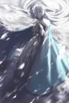  1girl anastasia_(fate/grand_order) bangs blue_eyes cape doll dress eyebrows_visible_through_hair fate/grand_order fate_(series) hair_lift hair_over_one_eye hairband highres holding jewelry long_hair ribbon royal_robe silver_hair solo user_hwvm7837 very_long_hair wind 