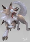  blue_eyes fangs gen_7_pokemon highres lycanroc no_humans pokemon pokemon_(creature) tesshii_(riza4828) wolf 