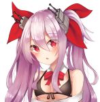  1girl :o absurdres artist_request azur_lane bangs bow breasts collar fang hair_between_eyes hair_bow hair_ornament highres long_hair looking_at_viewer open_mouth red_eyes silver_hair small_breasts solo twintails vampire_(azur_lane) 