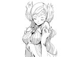  1girl artist_request breasts closed_eyes collarbone dress fire gloves kagutsuchi_(xenoblade) long_hair looking_at_viewer medium_breasts monochrome smile solo xenoblade_(series) xenoblade_2 