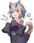  1girl animal_ears blue_eyes blue_hair commentary_request dog_ears dog_girl dog_tail fang heterochromia horns io_(pso2) long_sleeves looking_at_viewer paw_pose paw_print phantasy_star phantasy_star_online_2 rk_(rktorinegi) short_hair sleeves_past_wrists smile solo tail 