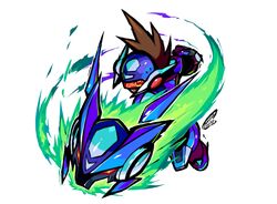  1boy 2018 angry brown_hair capcom charging commentary dated energy fire green_fire male_focus open_mouth red_eyes rockman ryuusei_no_rockman serious signature simple_background spiky_hair tomycase warrock white_background 