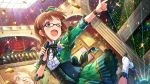  1girl akizuki_ritsuko brown_hair glasses idolmaster idolmaster_(classic) idolmaster_million_live! idolmaster_million_live!_theater_days official_art one_eye_closed 