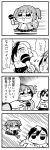 1girl 2boys 4koma :3 :o backpack bag bangs bkub blank_eyes blunt_bangs caligula_(game) chasing clenched_hands comic commentary_request dashing emphasis_lines eyebrows_visible_through_hair fleeing greyscale hair_over_one_eye headphones highres holding holding_microphone hood hoodie jacket medal microphone monochrome morita_naruko multicolored_hair multiple_boys open_mouth pins pointing protagonist_(caligula) satake_shogo school_uniform semi-rimless_eyewear shaded_face shirt short_hair short_twintails shouting simple_background skirt smile speech_bubble speed_lines sweatdrop swept_bangs t-shirt talking translation_request twintails two-tone_hair under-rim_eyewear white_background 