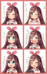  1girl :d ;p ^_^ a.i._channel absurdres angry blue_eyes blush bow brown_hair closed_eyes controller crying crying_with_eyes_open drooling finger_to_cheek game_controller hair_bow hairband highres holding_controller kizuna_ai kokka_han long_hair multicolored_hair one_eye_closed open_mouth pink_bow pink_hair smile solo streaked_hair tears tongue tongue_out translation_request upper_body 