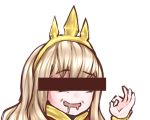  1girl bar_censor blonde_hair cagliostro_(granblue_fantasy) censored disco_brando drooling eyebrows_visible_through_hair facing_viewer granblue_fantasy hairband hand_up identity_censor long_hair ok_sign smile solo spiked_hairband spikes transparent_background 