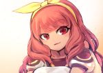  1girl blush celica_(fire_emblem) dress earrings fire_emblem fire_emblem_echoes:_mou_hitori_no_eiyuuou highres jewelry long_hair looking_at_viewer nakabayashi_zun red_eyes redhead smile solo tiara younger 