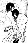  2girls black_hair blazer blush futon jacket kuroki_tomoko long_hair monochrome multiple_girls nagayama_(zappazappa) sleeping tamura_yuri watashi_ga_motenai_no_wa_dou_kangaetemo_omaera_ga_warui! 