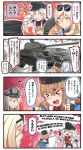  &gt;_&lt; 4koma 6+girls :3 akitsu_maru_(kantai_collection) beamed_eighth_notes bismarck_(kantai_collection) black_gloves black_hair black_hat black_legwear black_skirt blonde_hair brown_gloves brown_hair clenched_hands comic eighth_note eyewear_on_head facial_scar fingerless_gloves gangut_(kantai_collection) gloves ground_vehicle hair_between_eyes hair_ornament hairclip hammer_and_sickle hat hibiki_(kantai_collection) ido_(teketeke) jacket kantai_collection long_hair long_sleeves military military_vehicle mole mole_under_eye mole_under_mouth motor_vehicle multiple_girls musical_note open_mouth pantyhose peaked_cap pipe pipe_in_mouth pleated_skirt quarter_note red_shirt remodel_(kantai_collection) richelieu_(kantai_collection) russian scar shirt short_hair silver_hair skirt smile speech_bubble sunglasses tank tashkent_(kantai_collection) translation_request verniy_(kantai_collection) white_hair white_hat white_jacket yellow_eyes 