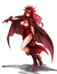  1girl absurdres breasts cleavage_cutout cloak gloves highres horn hrtyuk long_hair looking_at_viewer original pointy_ears red_eyes redhead solo 