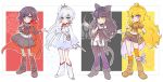  4girls black_hair blake_belladonna blonde_hair blue_eyes chibi commentary_request ember_celica_(rwby) grey_eyes highres iesupa multiple_girls myrtenaster pantyhose redhead ruby_rose rwby rwby_chibi thigh-highs violet_eyes weiss_schnee white_hair yang_xiao_long yellow_eyes 