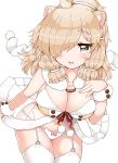  1girl :d adapted_costume alpaca_ears alpaca_suri_(kemono_friends) animal_band_panties blonde_hair blush bow bow_panties breasts commentary_request cowboy_shot eyebrows_visible_through_hair fur_collar fur_trim garter_belt grey_eyes hair_over_one_eye highres horizontal_pupils kanjitomiko kemono_friends large_breasts lingerie looking_at_viewer medium_hair open_mouth panties pink_bow simple_background smile solo thigh-highs underwear white_background white_legwear white_panties wrist_cuffs 