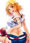  1girl ass blonde_hair breasts graphite_(medium) large_breasts mahjong_monogatari open_mouth patoranran rotating_light shiroyukimajima short_hair shorts sideboob smile solo tank_top traditional_media 