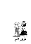  2girls closed_eyes greyscale hachi_(8bit_canvas) hat holding juliet_sleeves long_sleeves maribel_hearn medium_hair mob_cap monochrome multiple_girls page_number puffy_sleeves skirt touhou usami_renko white_background 