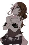  1girl belt breasts brown_hair commentary crossed_arms esu_(transc) gloves large_breasts looking_at_viewer multicolored_hair neo_(rwby) pink_hair rwby solo 