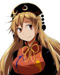 1girl blonde_hair breasts brown_eyes chinese_clothes daitoutei junko_(touhou) long_hair medium_breasts polos_crown smile solo tabard touhou upper_body white_background 
