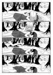  !? 2girls 4koma ahoge asymmetrical_hair bangs blush bow bowtie braid cherry_blossoms closed_eyes collared_shirt comic constricted_pupils covering_mouth dress fleeing fujinami_(kantai_collection) greyscale hair_between_eyes hair_bow hair_over_shoulder hair_ribbon halterneck hamanami_(kantai_collection) highres kantai_collection kitagawa_(ktgw_116) long_hair long_sleeves lying monochrome multiple_girls on_side parted_lips petals pleated_skirt ribbon school_uniform shirt side_ponytail single_braid skirt sleeping sleeveless sleeveless_dress sweat tree 
