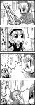  3girls 4koma :d ?? artillery bangs bkub black_wings blush bonnet bow bowtie character_request comic dress emphasis_lines eyebrows_visible_through_hair flying_sweatdrops greyscale hairband long_hair monochrome multiple_girls open_mouth ponytail rocket rozen_maiden shinku shiny short_hair shouting simple_background sliding_doors smile sparkle suigintou surprised sweatdrop translation_request two-tone_background wings 
