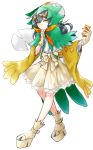  1girl animal_hood black_hair capelet cellphone character_hood decidueye detached_sleeves facing_viewer hand_up hood long_hair looking_at_phone nihakusanren orange_neckwear personification phone platform_footwear pokemon smartphone solo standing tan_bow tan_gloves tan_shoes tan_skirt yellow_eyes 