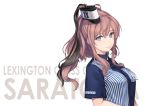  1girl blue_eyes brown_hair kantai_collection long_hair rokuwata_tomoe saratoga_(kantai_collection) side_ponytail smile solo 