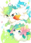  alternate_form blush closed_mouth commentary_request gen_4_pokemon grass green_eyes nekotorina no_humans pokemon pokemon_(creature) red_scarf scarf shaymin smile 