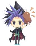  /\/\/\ 1boy :&lt; black_hair blue_eyes blue_hair boned_meat chibi choker food hand_on_hip holding_meat jacket jitome looking_at_viewer meat multicolored_hair pants rento_(rukeai) solo spiky_hair standing torn_jacket yu-gi-oh! yuu-gi-ou_arc-v yuuto_(yuu-gi-ou_arc-v) 