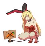  1girl alternate_costume alternate_hair_color animal_ears ara_han blonde_hair blush_stickers bound bound_wrists bow bowtie breasts cleavage elsword eyeshadow fishnet_pantyhose fishnets hair_ornament high_heels makeup open_mouth pantyhose rabbit_ears sando_(artist) sign transparent_background yellow_eyes 