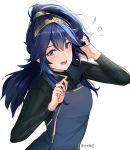  1girl artist_name blue_eyes blue_hair blush fire_emblem fire_emblem:_kakusei hair_ornament lucina ormille ponytail solo 