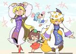  +++ 4girls animal_ears arms_up blonde_hair blue_bow blue_dress blue_hair blue_sky blush blush_stickers bow brown_hair cat_ears cat_tail chen cirno closed_eyes dancing dress fan fox_tail green_hat hair_bow hat hat_ribbon high_heels jewelry long_hair long_sleeves mob_cap moyazou_(kitaguni_moyashi_seizoujo) multiple_girls multiple_tails open_mouth pillow_hat puffy_short_sleeves puffy_sleeves red_footwear red_ribbon ribbon shoes short_hair short_sleeves single_earring sky smile tabard tail touhou two_tails very_long_hair white_dress white_hat white_legwear yakumo_ran yakumo_yukari yin_yang 