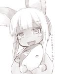 1other :3 :d animal_ears bangs blunt_bangs blush commentary_request crossover eyebrows_visible_through_hair furry gen_2_pokemon greyscale head_tilt highres horizontal_pupils made_in_abyss monochrome nanachi_(made_in_abyss) nose_blush open_mouth paws pokemon pokemon_(creature) quilava ria_(efikrisia) sidelocks smile whiskers 