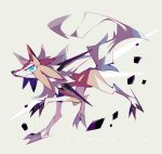  amakusa_(hidorozoa) blue_eyes closed_mouth commentary_request from_side gen_7_pokemon grey_background highres looking_at_viewer lycanroc no_humans pokemon pokemon_(creature) solo wolf 