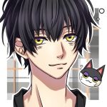  1boy animal_ears binta_(doubutsu_no_mori) black_hair cat_ears doubutsu_no_mori male_focus personification portrait solo yellow_eyes 