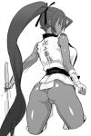  ass bandage from_behind looking_back monochrome original ponytail sword thong translation_request velzhe weapon 