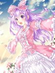  clouds cloudy_sky dress frilled_dress frills highres kazuneko_(wktk1024) lolita_fashion nepgear neptune_(series) open_mouth pink_dress purple_hair ribbon sky violet_eyes 