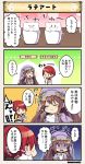  2girls 4koma blue_eyes brown_hair comic commentary_request cup flower_knight_girl fluffy kagami_(flower_knight_girl) long_hair multiple_girls redhead scared short_hair tagme tears translation_request trembling ukitsuriboku_(flower_knight_girl) veil 