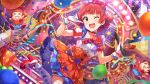  blush dress idolmaster idolmaster_million_live! idolmaster_million_live!_theater_days microphone nonohara_akane red_eyes redhead short_hair smile wink 