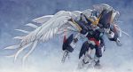  artist_name clouds gundam gundam_wing gundam_wing_endless_waltz hector_trunnec highres mecha no_humans realistic science_fiction signature traditional_media watercolor_(medium) wing_gundam_zero_custom wings 