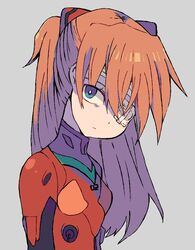  1girl bandage bandage_over_one_eye bandaged_head blue_eyes expressionless grey_background hair_between_eyes hair_over_one_eye long_hair looking_at_viewer miyata_(lhr) neon_genesis_evangelion plugsuit redhead sketch solo souryuu_asuka_langley upper_body 