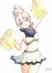  1girl atoatto cheerleader fire_emblem fire_emblem_if green_eyes kanna_(fire_emblem_if) looking_at_viewer ponytail simple_background skirt smile solo white_background white_hair 