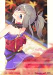  1girl absurdres bare_shoulders blue_eyes earrings fate/grand_order fate_(series) highres jewelry miyamoto_musashi_(fate/grand_order) open_mouth red_earrings rocorey1115 smile white_hair 