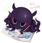  animal black_eyes cat commentary_request dated fate/grand_order fate_(series) full_body highres holding ko_yu no_humans octopus painting painting_(object) simple_background solo translated white_background 
