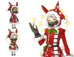  aki_no_jikan androgynous animal_ears arms_at_sides black_gloves brown_eyes gas_mask gloves grey_hair hair_ornament hairclip hat holly looking_at_viewer maru-kichi mask multiple_views official_art sack santa_hat snowflake_print standing star striped striped_legwear tail watermark 