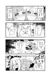  ahoge animal_ears azur_lane blush bow cat_ears choker comic detached_sleeves dog greyscale hair_bow hair_bun hair_ribbon hammann_(azur_lane) highres mitoko_(kuma) monochrome off_shoulder one_side_up remodel_(azur_lane) ribbon scared side_bun stuffed_animal stuffed_pegasus stuffed_toy stuffed_unicorn translation_request unicorn_(azur_lane) 