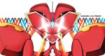  1girl :d armor copyright_name darling_in_the_franxx highres looking_at_viewer mecha murasaki_saki open_mouth red_eyes red_skin robot smile solo spoilers strelizia upper_body white_background 