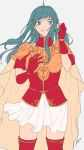  armor blue_eyes blue_hair breastplate cape earrings eirika fingerless_gloves fire_emblem fire_emblem:_seima_no_kouseki gloves jewelry kazuha_(kazuha1003) long_hair looking_at_viewer pauldrons simple_background smile white_background 