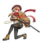  1girl blonde_hair gloves gun hat holding holding_gun holding_weapon jacket kneeling knife leggings original scarf shiono_fuyu shooting_glasses shorts shotgun solo trigger_discipline weapon weapon_request white_background 